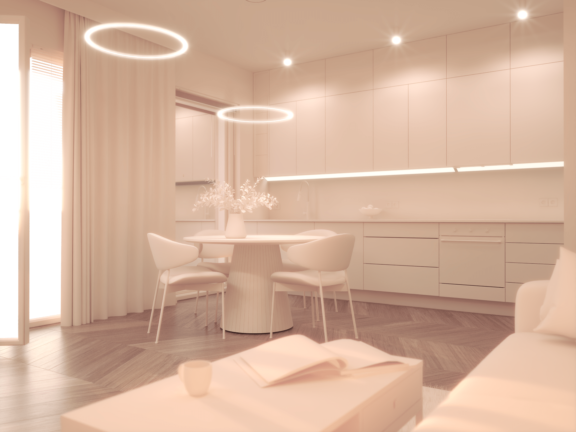 Nowoczesne projekty wnętrz mieszkalnych – wizualizacja aneksu kuchennego